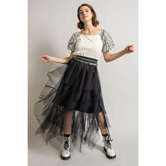 Easel Allover Mesh Ballerina Tulle Princess Maxi Skirt in Black New S-L EB40814 - Picture 4 of 11